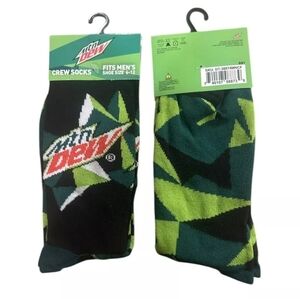 4/$25 Mountain Dew Soda Novelty Crew Socks Unisex Gender Neutral New